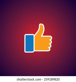 flat design vector icon of approve symbol used in social media websites. this also represents concepts like endorse, accredit, vote, recommend, praise, appreciate, like