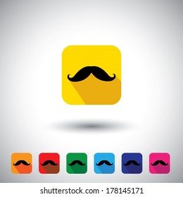 flat design vector icon - black mustache symbol of manliness. This graphic illustration with long shadows also represents thick mush of an adult male, proud man, sign of masculinity, etc