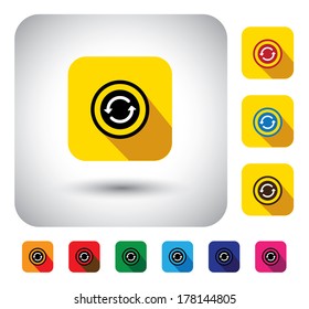 flat design vector icon - button with recycle or reload symbol. This graphic symbol with long shadows also represents refreshing the app, reloading, repeating the process, etc 