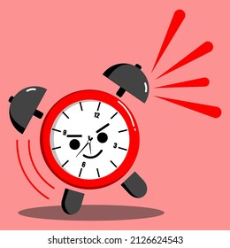 Flat design. Vector icon isolated on the background. Colorful cartoon alarm clock rings. Early riser concept.