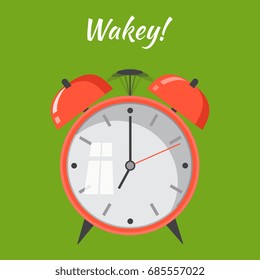 Flat design. Vector icon isolated on background. Cartoon alarm clock ringing. Wake up morning concept. 