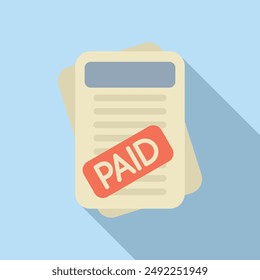 Flat design vector icon of a paid invoice with shadow for finance and accounting illustration concept