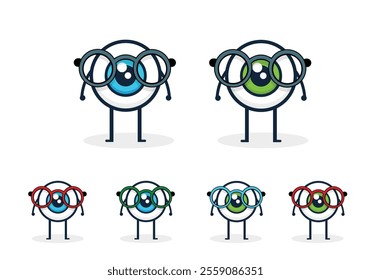  Flat Design Vector Icon: Quirky Eyeball with Arms, Legs, and Glasses