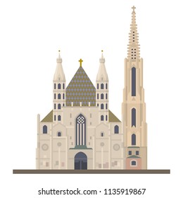 Flat design vector icon of Saint Stephens Cathedral or Stephansdom at Vienna, Austria