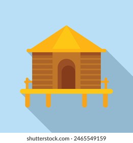 Flat design vector icon of a simple wooden cabin with a shadow, perfect for web and print