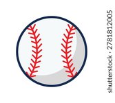 Flat design vector icon of a white baseball ball with red stitching in center view