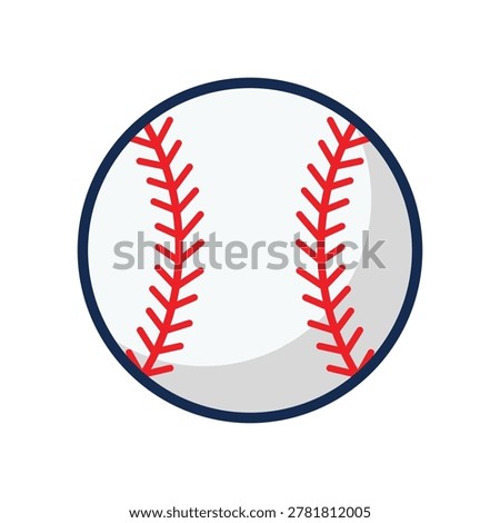 Flat design vector icon of a white baseball ball with red stitching in center view