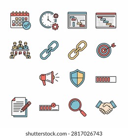 Flat design vector icons of office supplies and household objects