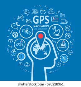 Flat design vector icons set of navigation GPS routing system.