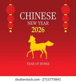 Ilustração vetorial de design plano do Ano Novo Chinês do Cavalo de 2026 para cartazes, banners, cartões de saudação, banners, adesivos, web design, mídias sociais. 