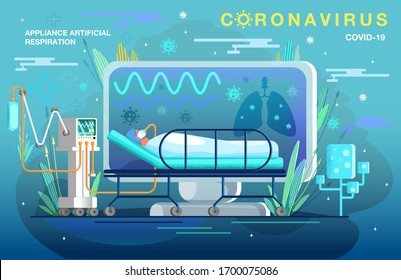 Flat design. Vector illustration about the spread of a pandemic, coronavirus,cobid-19.
Appliance artificial respiration, ventilator. lung infection with a virus. Virus protection.
Patient in a hospita