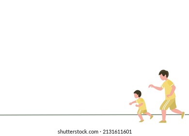 Flat design vector illustration about chasing younger brother concept. play with brother. happy children.
