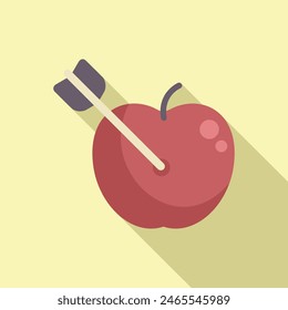 Flat design vector illustration of an apple with an arrow hit in the center, symbolizing precision