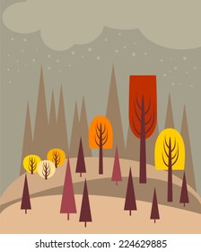 Flat design vector illustration with autumn forest