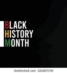 Flat design vector illustration of Black History Month. Silhouette human head. Poster, banner, card, background. Eps 10. February.