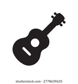 Flat design vector illustration of a black acoustic guitar with a single white soundhole, isolated on a plain background.