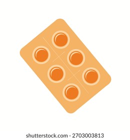 A flat design vector illustration of a blister pack containing six round