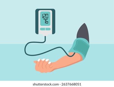 flat design vector illustration of blood pressure check, isolated on white background