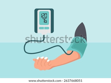 flat design vector illustration of blood pressure check, isolated on white background