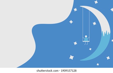 Flat design. Vector illustration - blue crescent moon