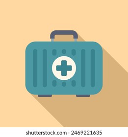 Flat design vector illustration of a blue first aid kit suitcase with a white cross