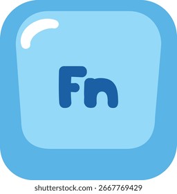 "Ilustración vectorial de diseño plano de Botón de teclado de dibujos animados azul con símbolo de tecla de función FN para computación y diseño digital".