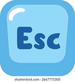 "Flat design vector illustration of blue cartoon keyboard button with Escape key symbol for computer input, technology, and digital shortcut design."