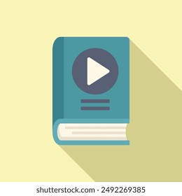 Flat design vector illustration of a book with a play button, symbolizing audiobooks