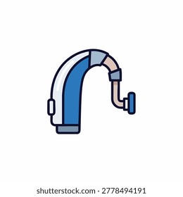 A flat design vector illustration of a BTE hearing aid, depicting a medical device for hearing loss, isolated on a white background.