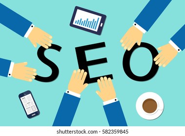 Flat design vector illustration business concept for SEO.