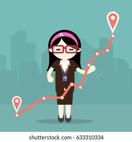 Flat design vector illustration of business woman  hand hold money graph, concept for making money, investment graph, financial management on light background 