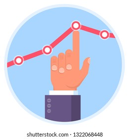 Flat design vector illustration of businessman creating increasing business graph. Vector abstract of sales, profit, market share growing chart .
