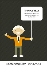 Flat design vector illustration of businessman with message bubble. Concept for searching business strategy, generating ideas, finding solution