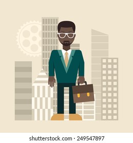 Flat design vector illustration. businessman with a briefcase