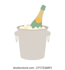 Una Ilustración vectorial de diseño plano de una botella de champán en un cubo de hielo