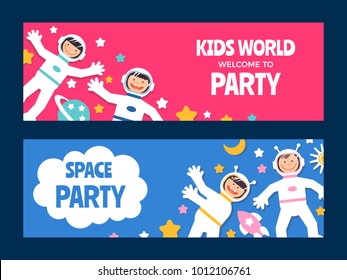 Flat design, vector illustration Child s Rocket Birthday Party. Invitation to a children s space party.