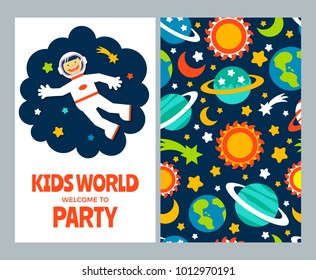 Flat design, vector illustration Child s Rocket Birthday Party. Invitation to a children's space party.
