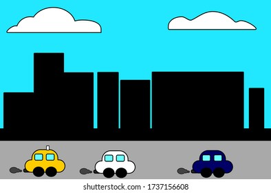 Vector de diseño plano Ilustración de City Street con coches y edificios.