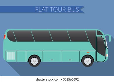 Flat design vector illustration city Transportation, Bus, intercity, long distance tourist coach bus, side view 