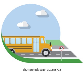 Flat design vector illustration city Transportation, school bus, side view icon