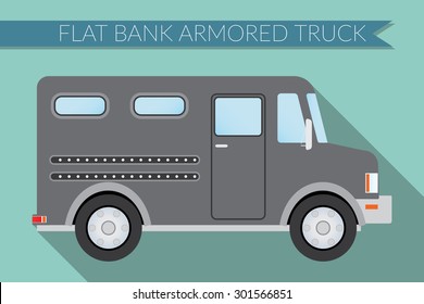 Flat Design Vector Illustration City Transportation, Bank Armored Truck, Side View 