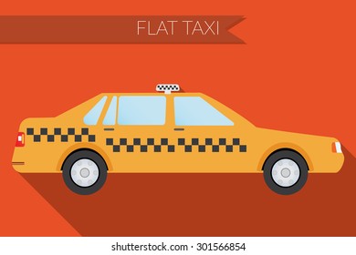 Flat design vector illustration city Transportation, city taxi, side view 