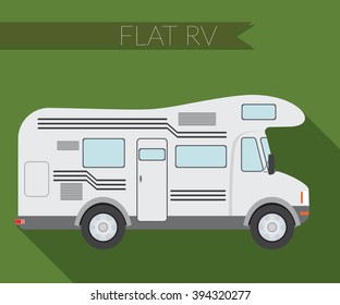 Flat design vector illustration city Transportation, RV for travel and camping, side view.
