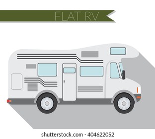 Flat design vector illustration city Transportation, RV for travel and camping, side view.