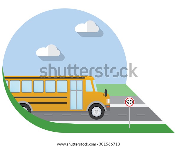 Flat design vector illustration city\
Transportation, school bus, side view\
icon