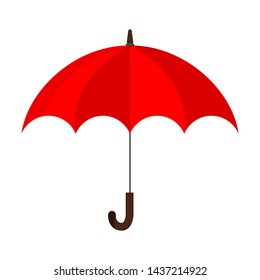 Flat design vector illustration of classic elegant opened red umbrella cane icon isolated on white background. Fashion autumn woman accessory.