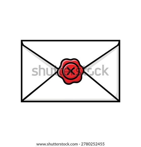 A flat design vector illustration of a closed white envelope sealed with a red wax seal containing a letter X symbol representing rejected or cancelled mail