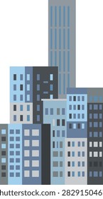 Flat design vector illustration of a cluster of modern urban apartment buildings with varied facade patterns and heights, isolated on white.