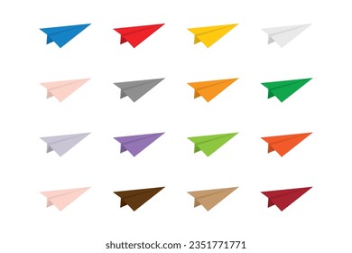 flat design vector illustration of colorful paper airplanes. isolated white background.
