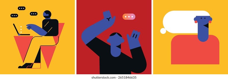 Flat Design Vector Illustration of Communication and Digital Content Sharing